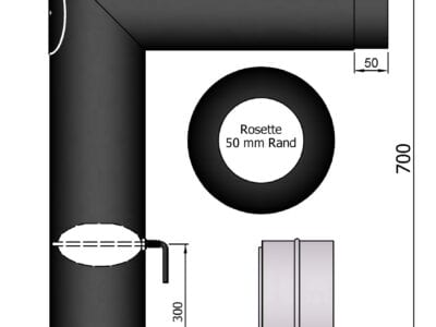 Bøjning 90g rør ø130mm med spjæld og klap.