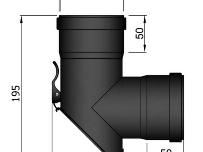 Tee rør ø.80mm med skrå sodfang/renseklap og pakning Muffe-Muffe