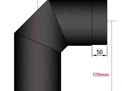 Bøjning knæ 2x45 med renseklap ø150mm i 2 mm Stål, Sort.